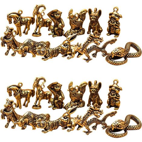 Estatua de dragón del zodiaco chino de bronce de 24X, adornos de cobre antiguo, colección de animales en miniatura, artesanía decorativa para el
