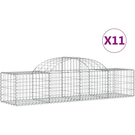 Cestas de gaviones Muro de contención arqueado Valla de jaula 11 piezas 200 x 50 x 40/60 cm Hierro galvanizado Plata 020040333