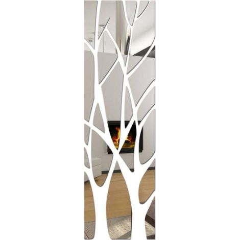 3D Tree Branches Mirror Wall Sticker, Self-Adhesive Removable Acrylic Mirror Wall Decal, Wall Art Stick for Home Living Room Bedroom Decoration (11x39inch, Silver) (1/5)