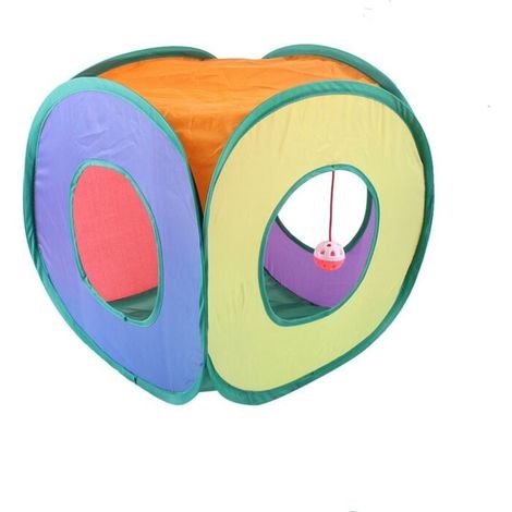 Tunnel pliable pour chat, jouet pour chat, tunnel pour chaton, boule à pompon, jouet interactif pour chat, allez tout droit