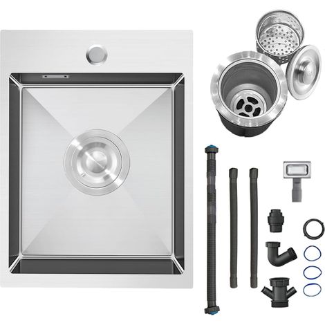 Petit Évier Cuisine Inox 304 30x40cm 1 Bac Encastrable avec Trou Robinet (1/5)