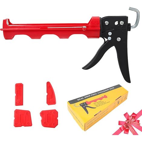 Dripless Caulking Gun Applicator Silicone Gun Push Ratio 15:1 Putty Dispenser Suitable for 310ml Cartridges Tools Finish Caulking Red/Black 9 Inches (1/5)
