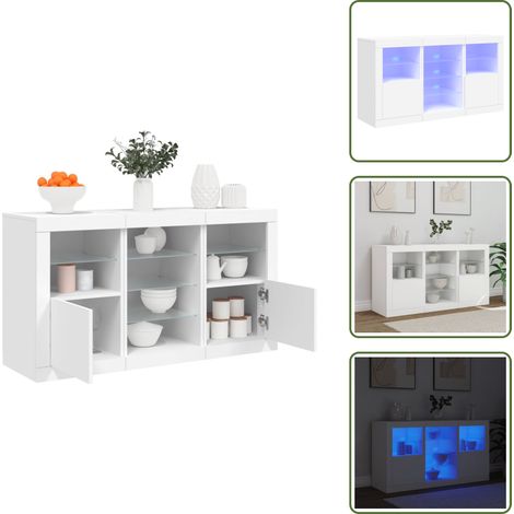 The Living Store Buffet avec lumières LED blanc 123x37x67 cm - Meuble De Rangement - Buffet - Meuble Tv - Luminaire Led - Design Moderne (1/5)