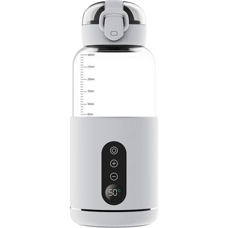 Chauffe Biberon Portable, Chauffe-Biberon Sans Fil pour Voiture de 300 ML, Température RéGlable de 37 °C à 55 °C, Chauffage Rapide et ContrôLe PréCis de la TempéRature, Rechargeable par USB
