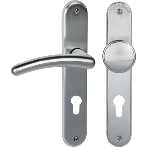 Südmetall Türgriff-Garnitur Langschild Franziska PZ Messing satiniert silber Drücker links 225 x 40 mm