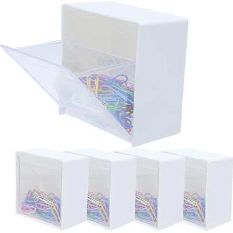 Set di 4 contenitori portaoggetti da parete con chiusura a scatto, dispenser adesivi per cotton fioc, contenitori portaoggetti da parete per cosmetici da bagno, batuffoli di cotone, trucchi e piccoli  (1/5)