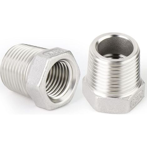 2 pièces 304 bague hexagonale de réduction en acier inoxydable, Raccord fileté mâle x femelle,raccord adaptateur de tuyau BSP 1" femelle à 3/4" mâle-LIAIKI (1/5)