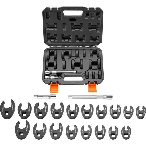 VEVOR Juego de Llaves de Pata de Gallo 20 Piezas para Tuercas Abocinadas, Accionamiento de 3/8", SAE y Metricos, Acero, con Estuche de Almacenamiento, Herramientas para Mantenimiento Reparación Autos (1/5)