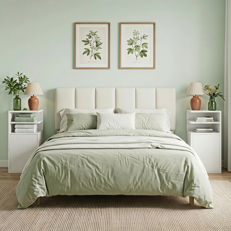 Lot de 2 tables de chevet pour chambre à coucher avec porte et compartiments ouverts, adaptées aux petits espaces, 25 x 30 x 60 cm, blanc (1/5)