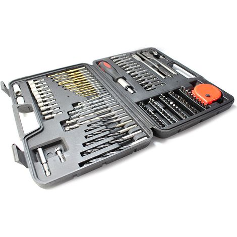 110-teiliges HSS-Titanbohrer-Set mit Tragetasche für Metall, Mauerwerk, Holz, Kunststoff, Zement