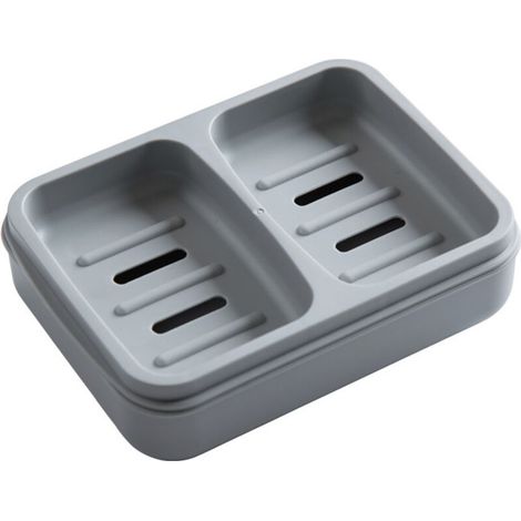 Porte-savon de bureau avec égouttoir, gris, 1 pièce, 16124,2 cm, porte-savon simple en maille plastique pour salle de bain, antidérapant. (1/5)