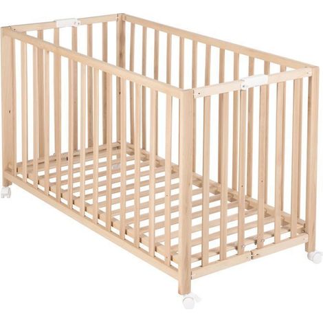 Lit bébé pliant - 60 x 120 cm - ROBA - FOLD UP - Roulettes - Bois naturel