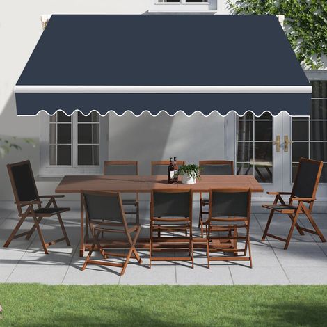 Retractable Manual Awning Patio Garden Canopy Sun Shade Shelter Blue 4x3M (1/5)
