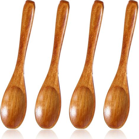 petites cuillères en bois, mini cuillères artisanales pour le sel, le miel, le thé, ustensiles en bambou, petites louches en bois pour les casseroles, petite cuillère à manger, 18,5 × 4 cm (1/5)