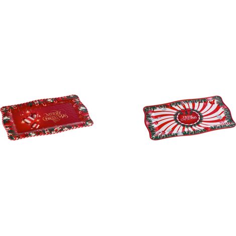 Regalo Italiano Vassoio Rettangolare Decoro Natale Melamina Ass. 36 x 23 Cm H 1,5 Cm Rosso 1 Pz