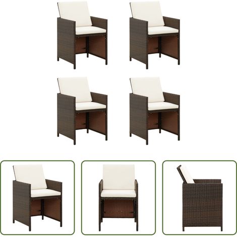 Rattanstühle -  Gartenstühle mit Kissen 4 Stk. Poly Rattan Braun (1/5)