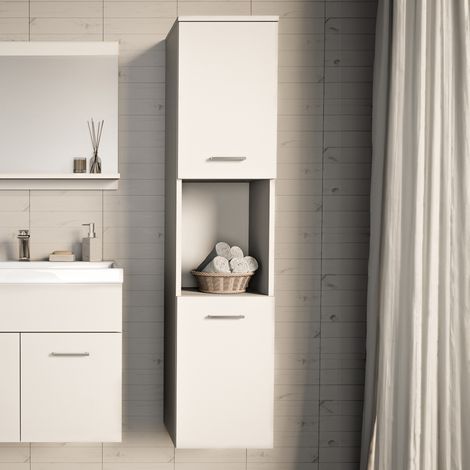 Hochschrank Krildihana 131x30x30 cm Weiß [en.casa]