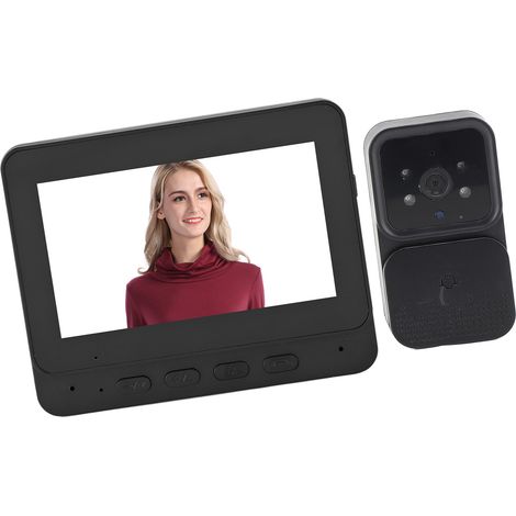 Interphone vidéo sans fil WiFi avec caméra 1080p, moniteur, audio bidirectionnel, vision nocturne infrarouge, fréquence de 2,4 GHz et angle de vision de 70°. (1/5)