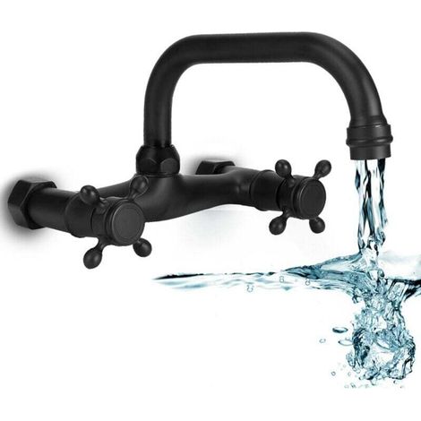 Copper Wall Mounted Bathroom Faucet, Hot and Cold Water Dual Control Bathtub Mixer (1/4)