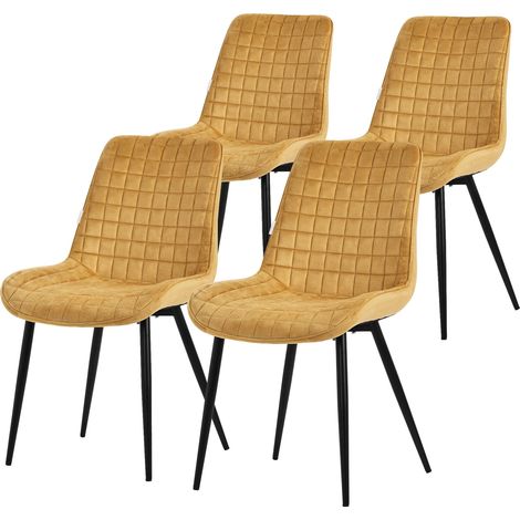 ML-Design Set di 4 Sedie per Sala da Pranzo Giallo Senape Seduta in Velluto con Gambe in Metallo Nero Sedie da Cucina con Schienale Poltroncina da Soggiorno Poltrone Imbottite per Ufficio (1/5)