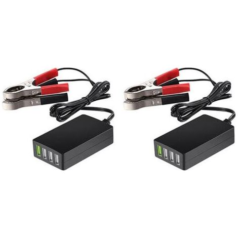 2x tragbares Gleichstromnetzteil mit Batterieclip, 12V/24V auf 5V USB-Ladegerät, Mehrfachadapter, Smartphones und Tablets