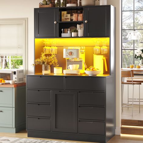 Mobile cucina alto 120 x 40 x 183,5 cm con LED, 8 cassetti, nero HAVRYA (1/5)