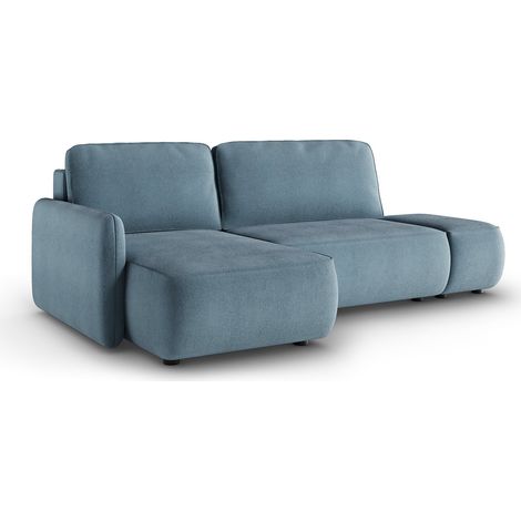 Divano Letto con Penisola Rezzo, Contenitore, Reclinabile, Cuscini Sfoderabili, 229x148 cm blu Petrolio