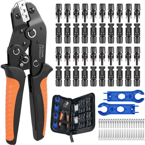 Kit de pinces à sertir solaires pour câbles PV de 2,5 à 6 mm², avec 20 paires de fiches solaires (mâle et femelle), 1 pince à sertir et 2 clés de montage, kit d'outils pour connecteurs de câble (1/5)