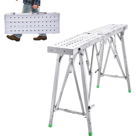 Andamio portátil, estructura de acero, altura regulable de 81 a 114 cm, capacidad de carga 150 kg, dimensiones del producto 160 x 25 x 124 cm, peso bruto 11,06 kg. (1/5)