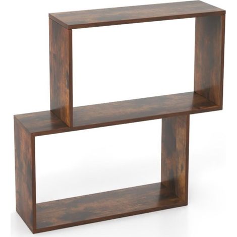 Libreria legno autoportante 2 scomparti cubici esposizione organizzazione geometrica 3 livelli Marrone