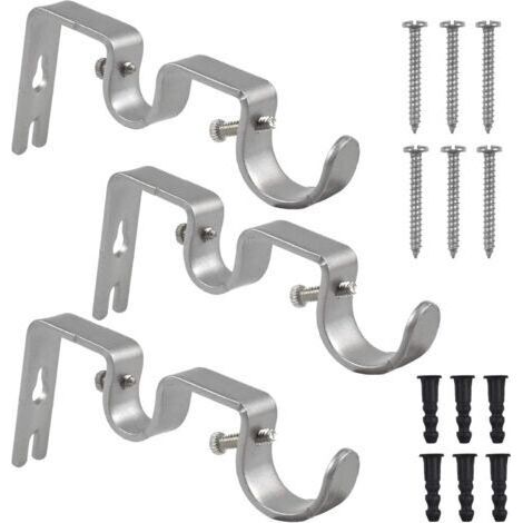 Ahlsen Soportes dobles para barra de cortina, juego de 3 de metal resistente con tornillos para el hogar o la oficina
