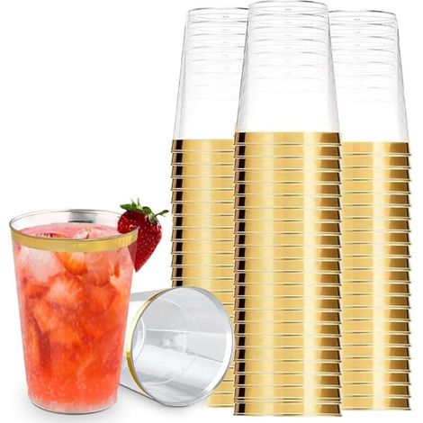 Plastic Cups with Gold Rim Reusable Elegant Party Birthday Wedding Cocktail Drink Cup (1/5)