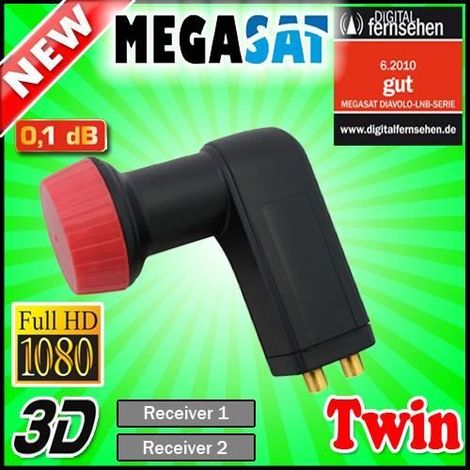 LNB Twin - MEGASAT - Universel Full HD 3D - Résistant aux intempéries - 10.7-12.75 GHz - 0,1 dB