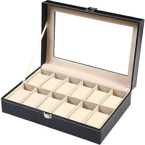 Boîte à montres, coffret de rangement à 12 compartiments, en cuir PU. (1/5)
