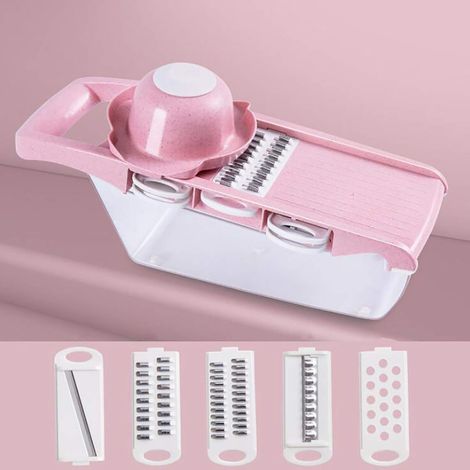 Multifonction Hachoir à Oignon Trancheuse Moulin avec 4 Lames et Garde Main,Cuisine Coupe-Légumes,Trancheur de Mandoline Food Cutter pour Tous Les Légumes Fruits-Rose 32x10x10cm(12x4x4inch) (1/5)