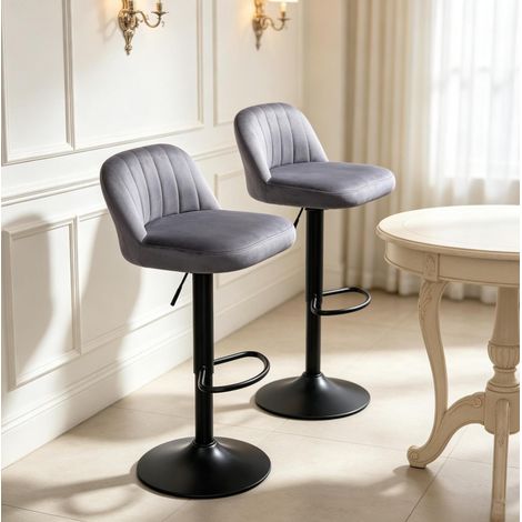 Set di 2 sgabelli da bar girevoli e regolabili in altezza, con schienale, seduta curva, metallo nero, grigio (1/5)