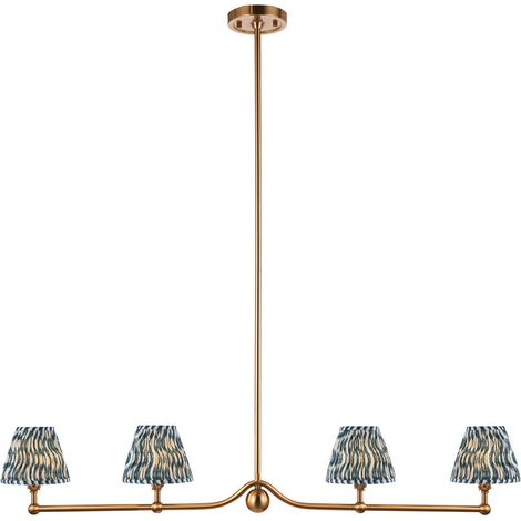 Endon Santiago Suspension en laiton vieilli brossé avec abat-jour ondulé en tissu bleu marine 16 cm 4 x B22