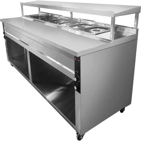 Table/Meuble de préparation à Tacos/Crousty 7 x GN 1/2 avec bain-marie intégré sur roulettes PREMIUM - GOLDINOX (1/4)