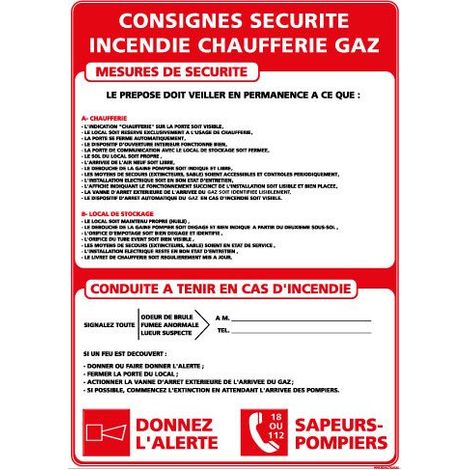 PANNEAU CONSIGNES SECURITE GAZ (A0553) - Plastique PVC 1,5 mm - 210 x 300 mm