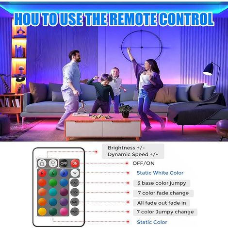Ruban Led 5m, RGB 5050 Bande LED Alimenté par Batterie ou USB, Dimmable 16 couleurs Led Bande avec Télécommande pour Chambre, Salon, Rétroéclairage TV, Bar, Fête (1/5)