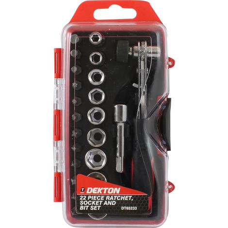 Dekton 22 pc Screwdriver Bit Ratchet Handle Socket Set 1/4" Hex Torx Pozi (1/2)
