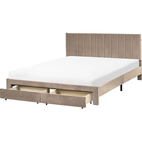 Bed with Storage Drawers Velvet LONZAC 160 x 200 cm (EU King Size) Taupe