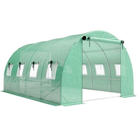 La serre mesure environ 4 x 3 x 2 mètres. C'est une serre en aluminium sur roulettes, avec deux portes à fermeture éclair et huit fenêtres en filet,. (1/5)
