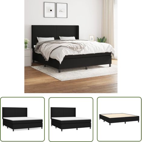 The Living Store Sommier à lattes de lit avec matelas Noir 160x200 cm Tissu - Lit Double - Lit Tapissier - Literie - Matelas À Ressorts Ensachés - Têtière Ajustable (1/5)
