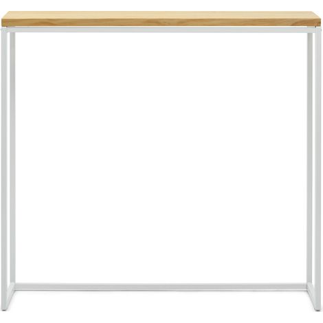 Mesa alta iCub Big Wood 120x30x110cm Blanca en madera maciza de pino acabado natural estilo nórdico industrial Box Furniture (1/5)