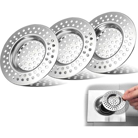 Lot de 3 filtres évier cuisine INOX, 7,5 cm, pour cheveux douche et drain lavabo. (1/5)
