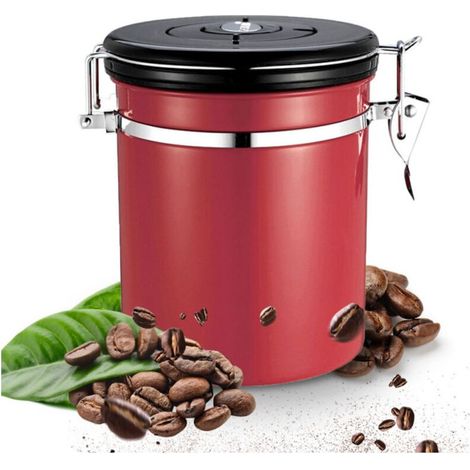 Boîte hermétique en acier inoxydable pour grains de café, 1,5 L, avec valve de ventilation, idéale pour le café, le thé, le sucre et la farine. (1/5)