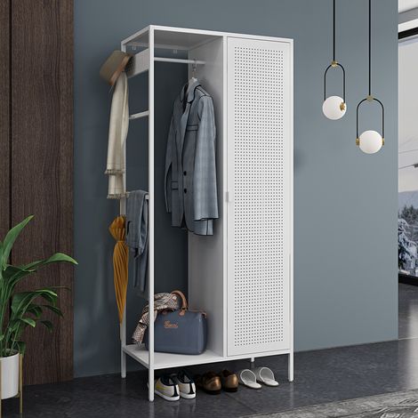 Armario ropero Puumala con puerta perforada 180x80x45cm - Blanco [en.casa]