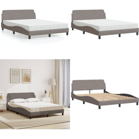 Bett mit Matratze Taupe 140x200 cm Stoff - Bettsofa - Doppelbett - Boxspringbetten - Lattenrost - Matratzenbezug - Home & Living (1/5)