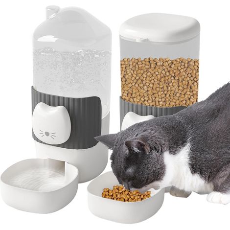 Cibo per gatti, abbeveratoio e mangiatoia automatici per gatti, distributore automatico di acqua e mangiatoia per animali domestici, design a pulsante, dimensioni 9,6x19x22 cm (1/4)